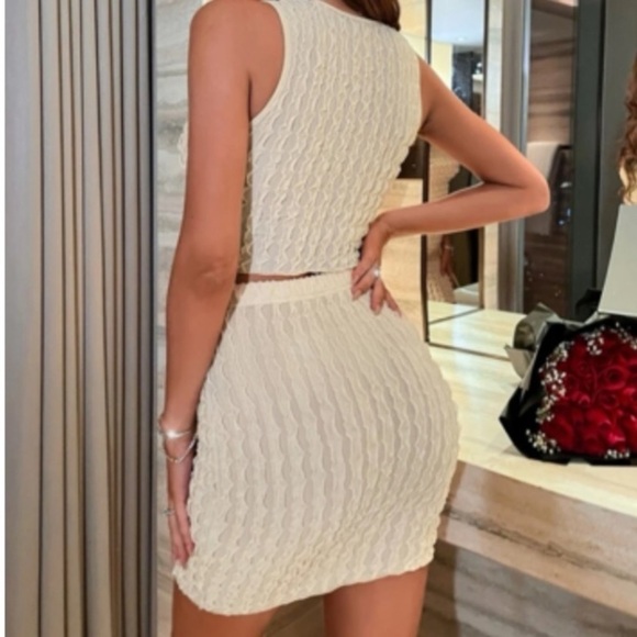 Women’s Two Piece Summer Cream Body Con Crop Tank and Skirt Set - Picture 3 of 5